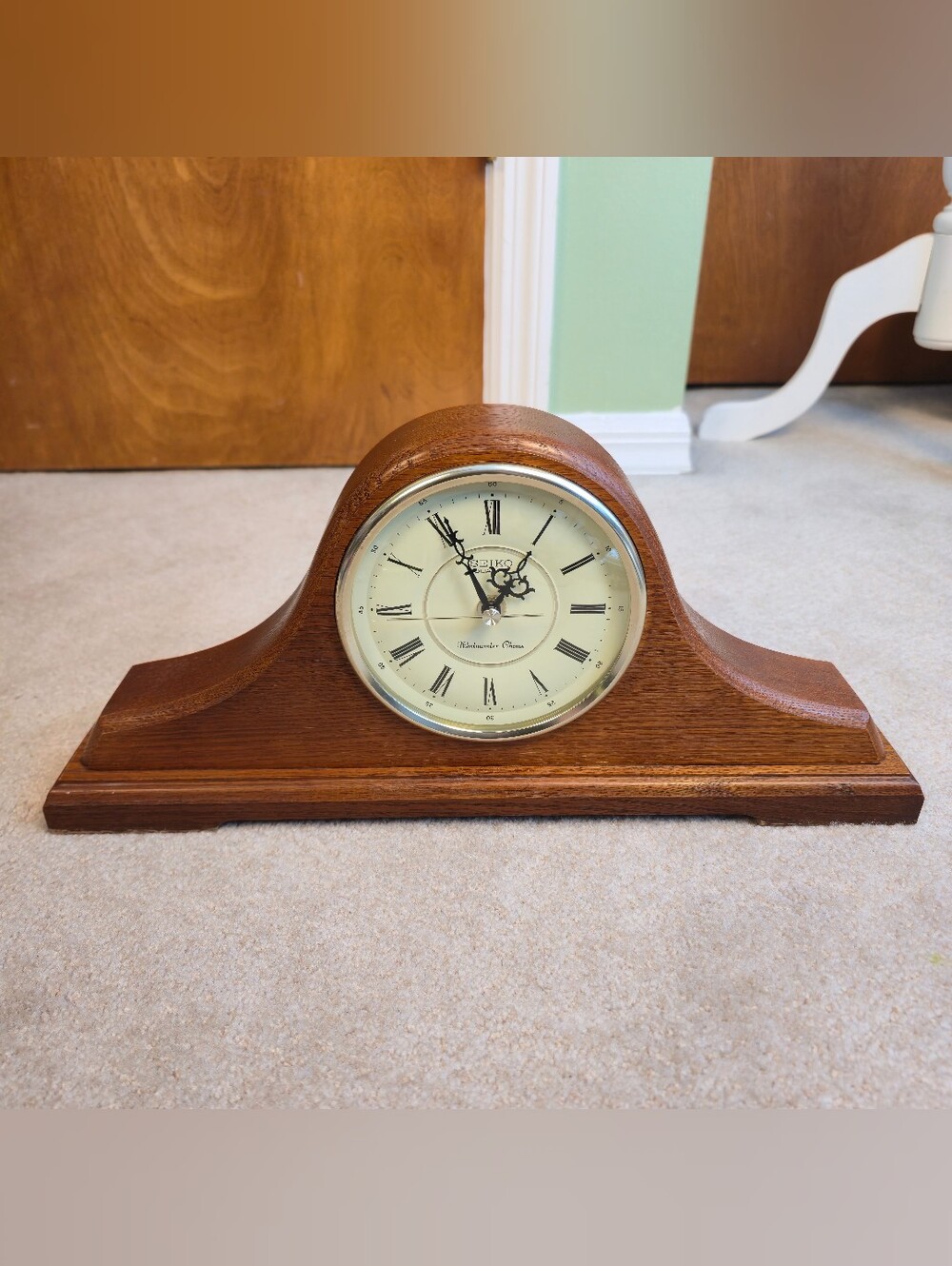 Seiko Quartz Westminster Chime Oak Mantel Desk Clock, 16 1/4" Wide, 7 1/2" High